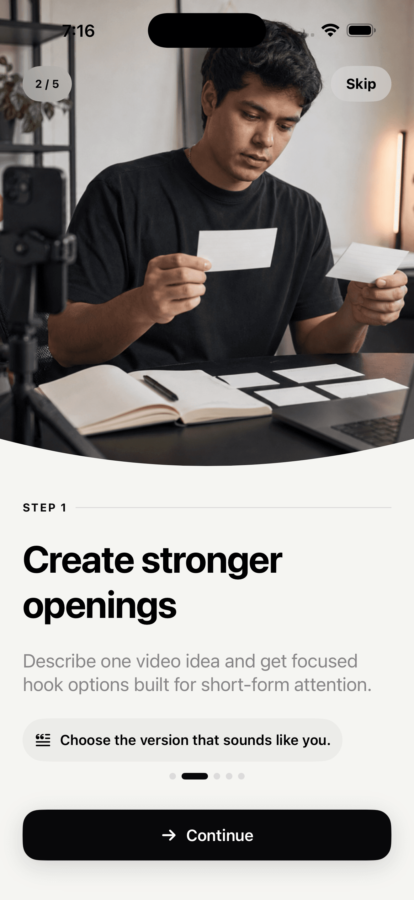 Tarantula AI onboarding screen for creating stronger openings